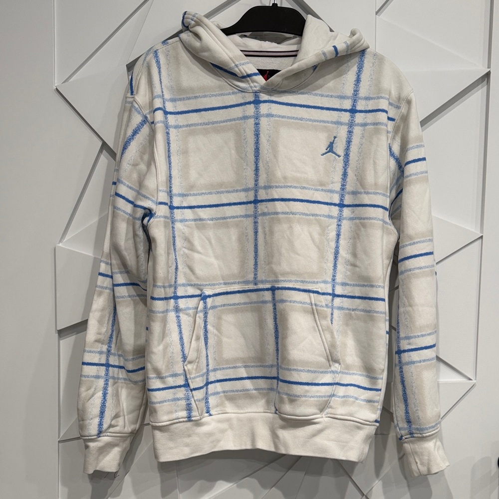 Jordan White Hooded Pullover with Light Blue Plaid
